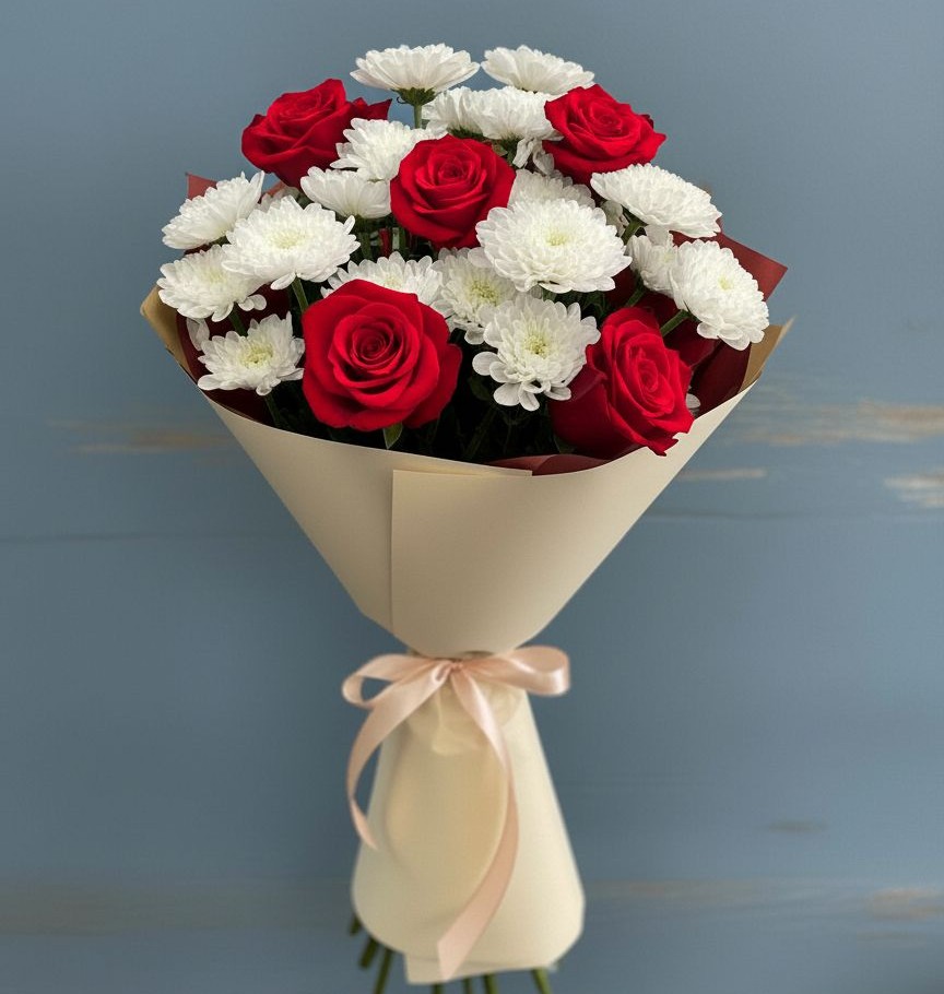 Букет цветов из: Розы и Хризантемы в Белые Берега