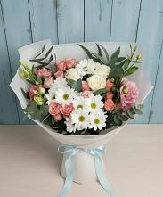 Букет цветов из:  Розы, Лизиантусы и Хризантемы #REPLACE_PRED# Белые Берега