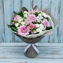 Букет цветов из:  Герберы, Альстромерии и Хризантемы #REPLACE_PRED# Белые Берега