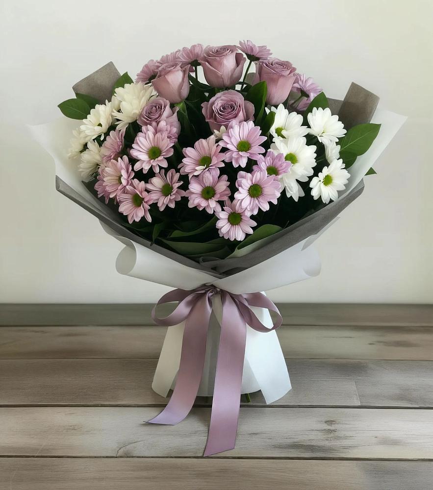 Букет цветов из: Хризантемы и Розы в Белые Берега