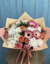 Букет цветов из:  Розы, Герберы и Хризантемы в Белые Берега