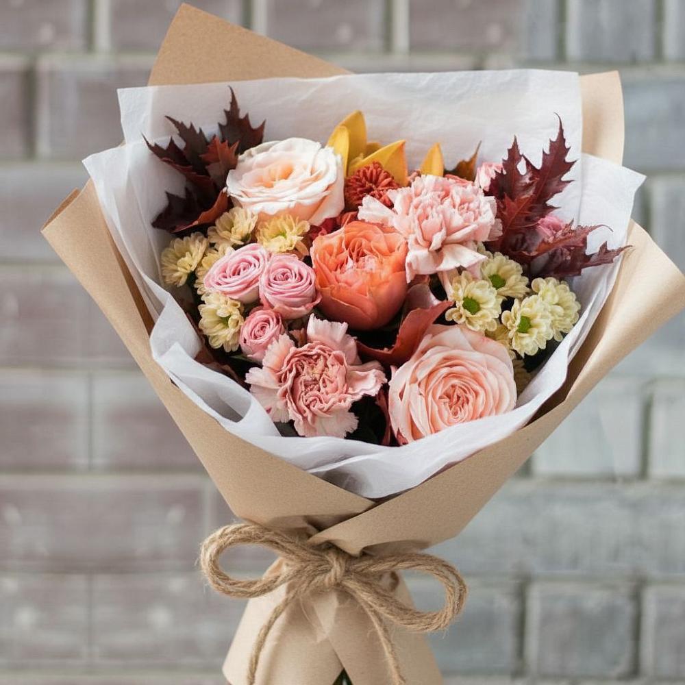 Букет цветов из: Гвоздики, Хризантемы и Розы в Белые Берега