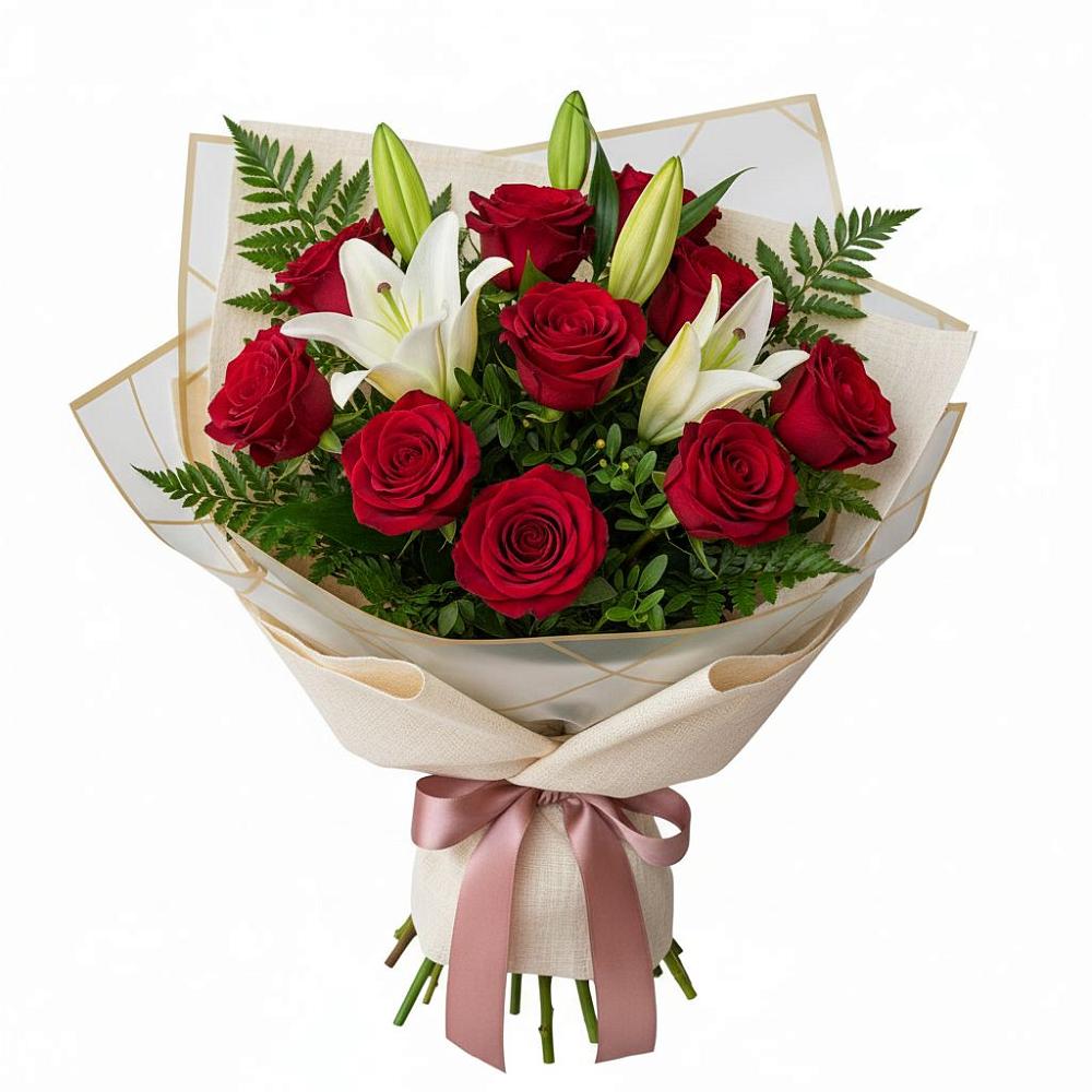 Букет цветов из: Лилии и Розы в Белые Берега