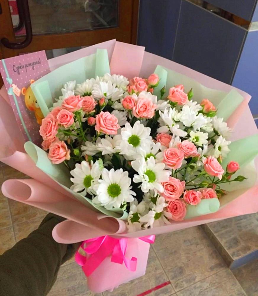 Букет цветов из: Розы и Хризантемы в Белые Берега