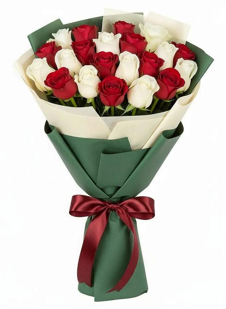 Букет Микс из красных и белых роз в Белые Берега
