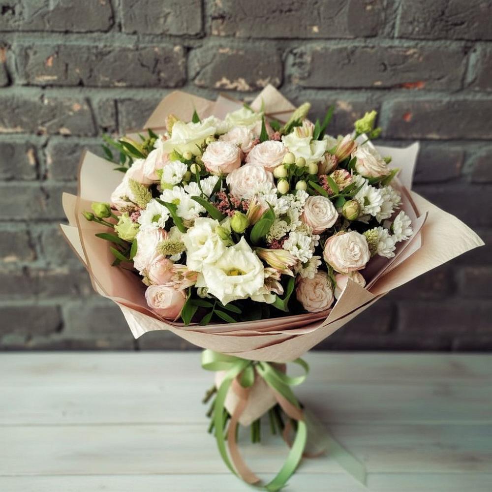 Букет цветов из: Альстромерии, Розы и Хризантемы в Белые Берега