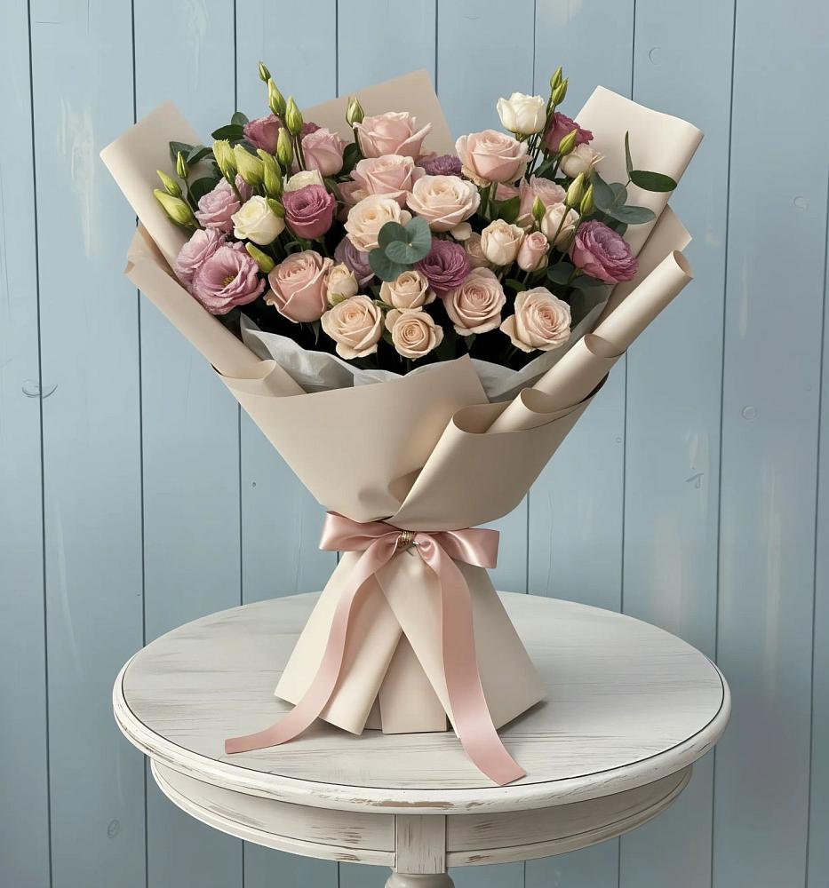 Букет цветов из: Розы и Лизиантусы в Белые Берега