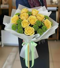 Букет цветов из:  Хризантемы и Розы #REPLACE_PRED# Белые Берега