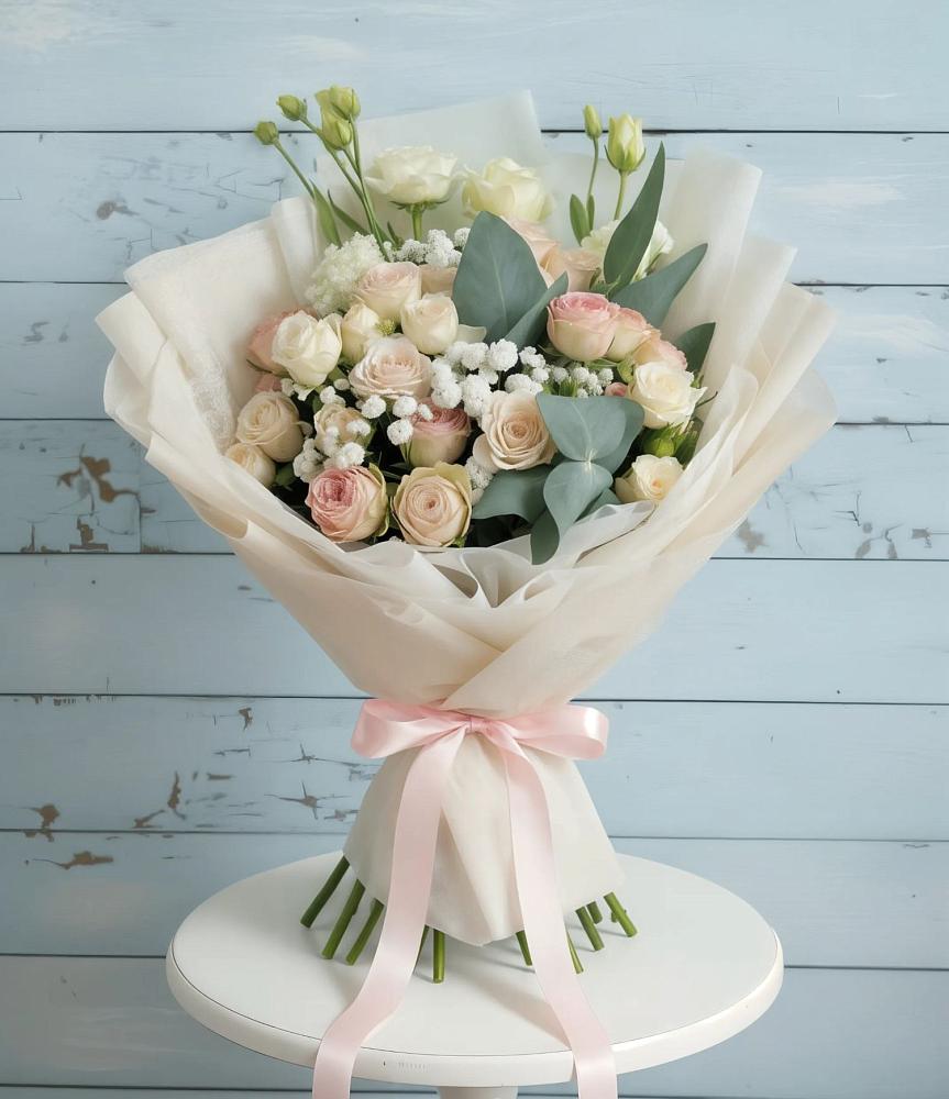 Букет цветов из: Розы и Лизиантусы в Белые Берега