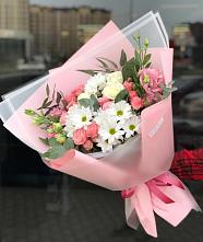 Букет цветов из:  Розы, Лизиантусы и Хризантемы в Белые Берега