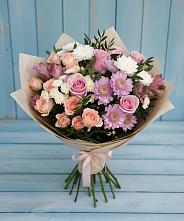 Букет цветов из:  Хризантемы, Розы и Альстромерии в Белые Берега