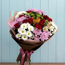 Букет цветов из:  Розы, Хризантемы и Альстромерии #REPLACE_PRED# Белые Берега