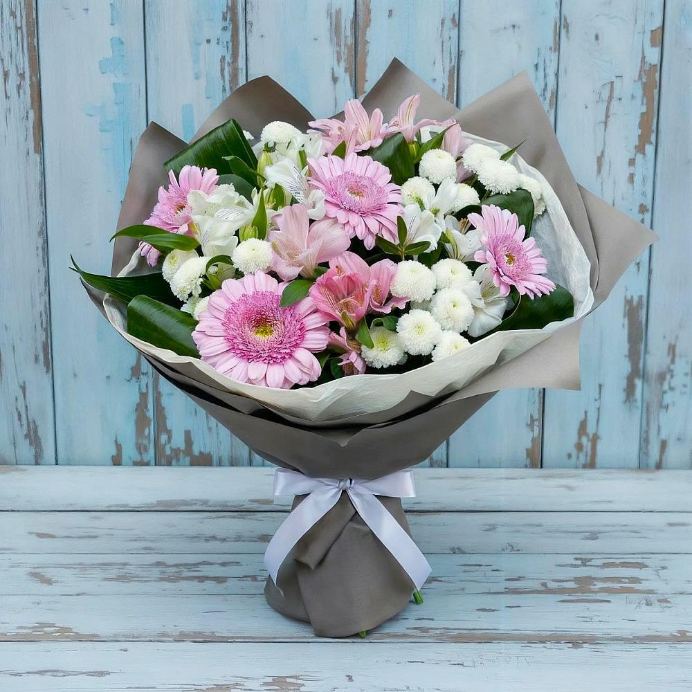 Букет цветов из: Герберы, Альстромерии и Хризантемы в Белые Берега