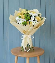 Букет цветов из:  Хризантемы и Розы #REPLACE_PRED# Белые Берега