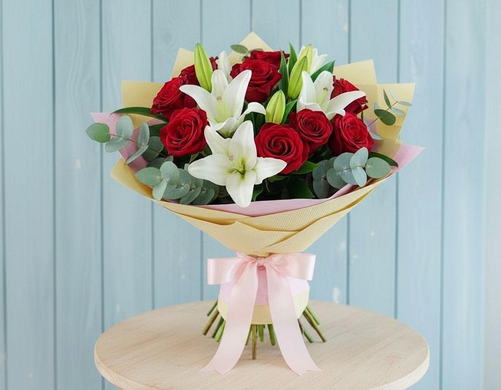 Букет цветов из: Лилии и Розы в Белые Берега